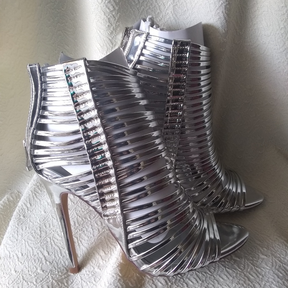 LILIANA Silver Strappy High Heels